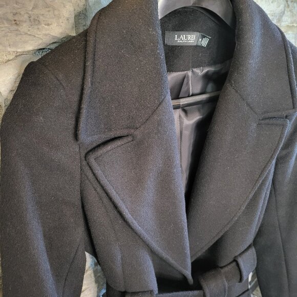 Ralph Lauren Belted Tie Wrap Maxi Wool Blend Black Women's Long Coat Size 4 - Picture 5 of 12